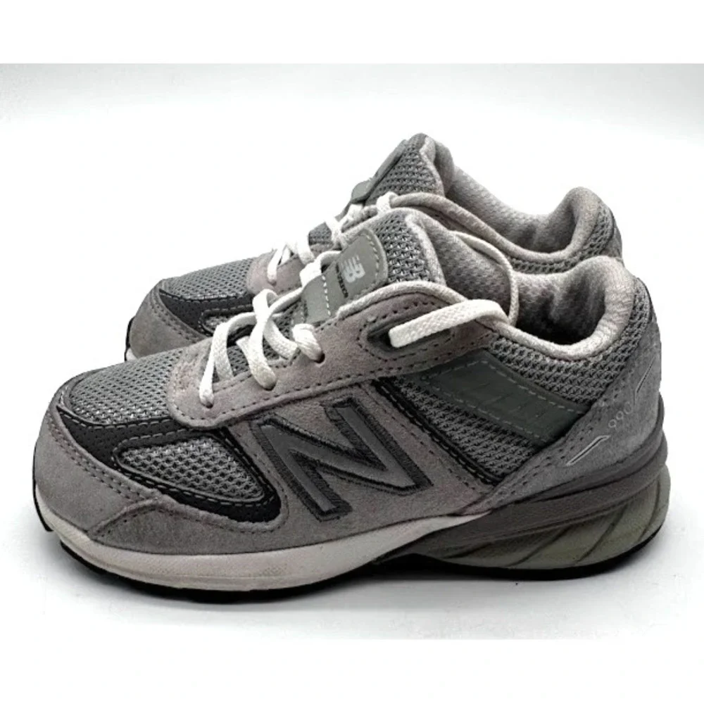 New Balance 990v5 Kids Sneakers Gray Suede Mesh Running Shoes US 8 EU 25